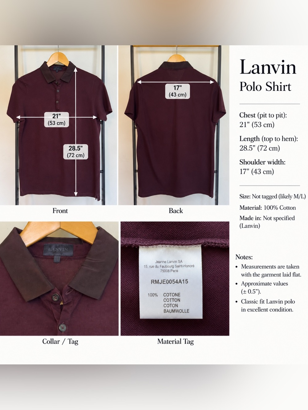 Lanvin Men’s Polo Shirt in Dark Burgundy with Brown Collar